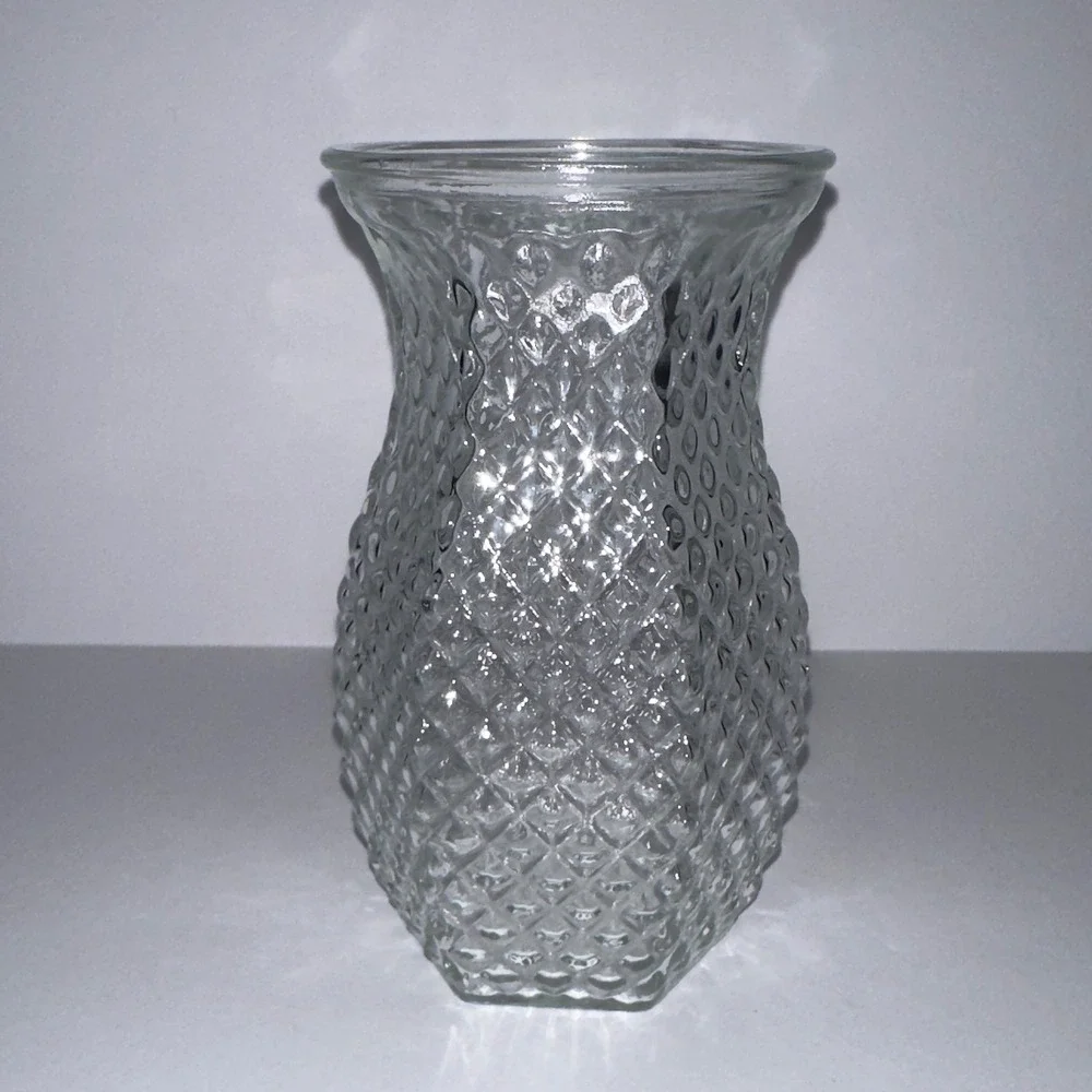 Vintage Hoosier Glass 4071 Clear Diamond Point Textured Vase 6 Inch Hexagon Base